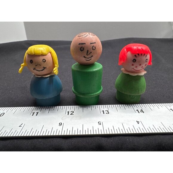 Vintage Fisher-Price Little People Set of 3 Wood Figures Boy Blonde Red Hair Gir - Picture 2 of 5